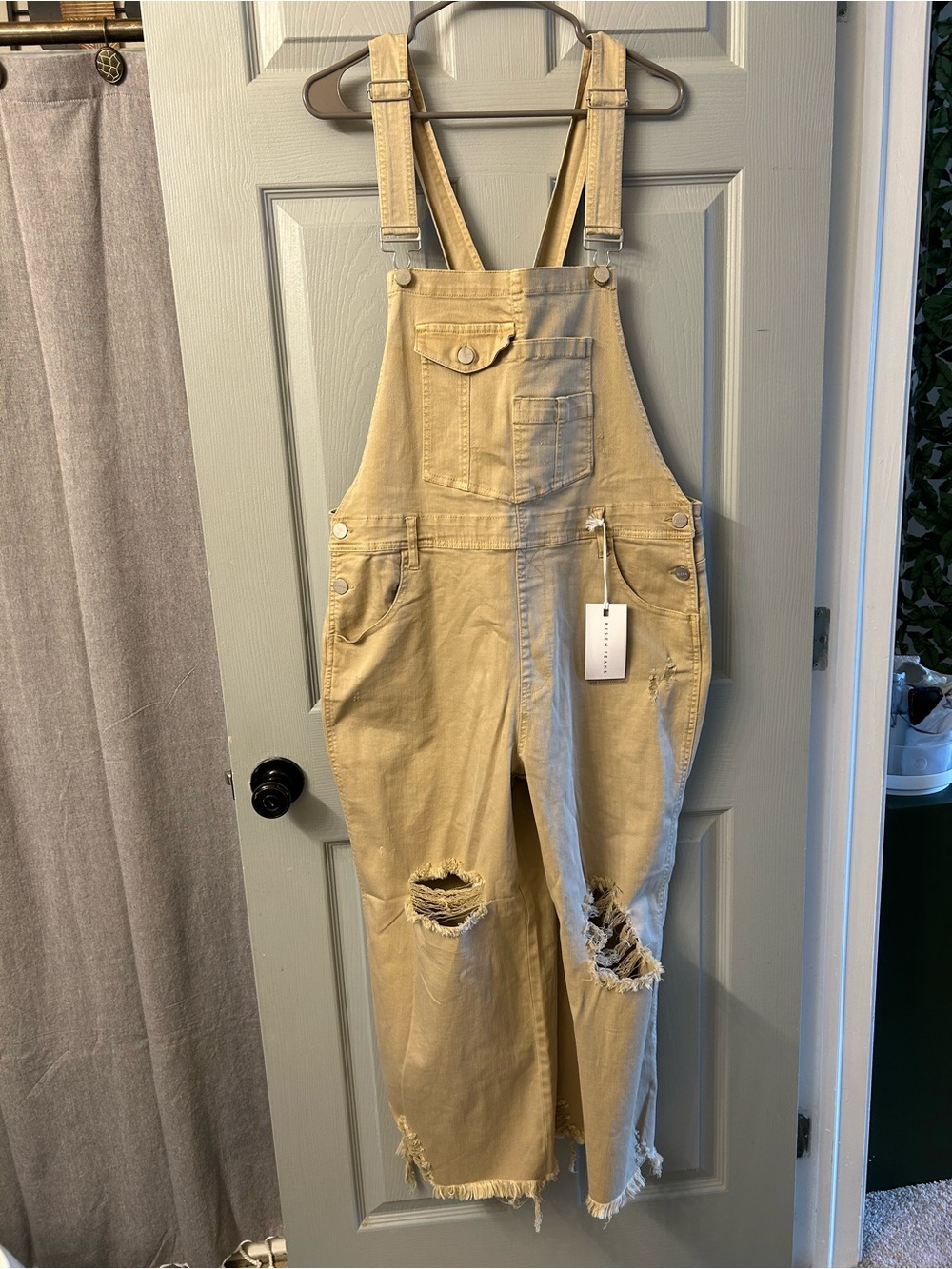Casual Beige Distressed Women's Overall Jumpsuit